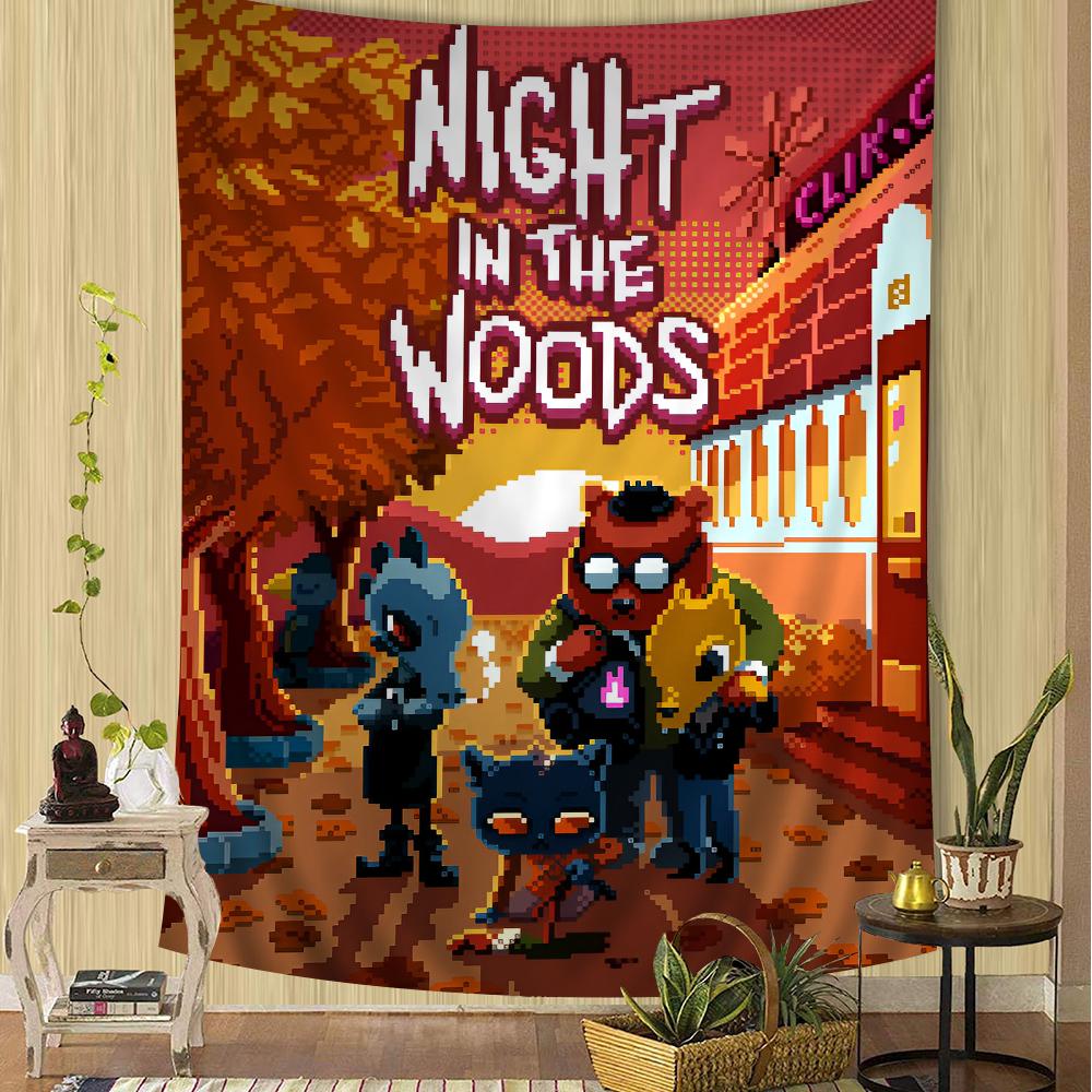 Night in the Woods Full Character Silhouette Wall Tapestry Gradient Background Cozy Room Decor for Indie Game Nostalgic Fans
