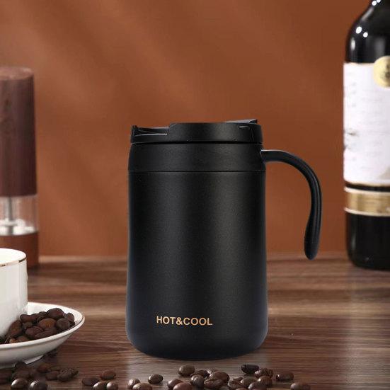 Изолированная дорожная кружка 500 мл с ручкой крышки, портативная многоразовая термокружка для горячих/холодных напитков, кофейная чашка из нержавеющей стали