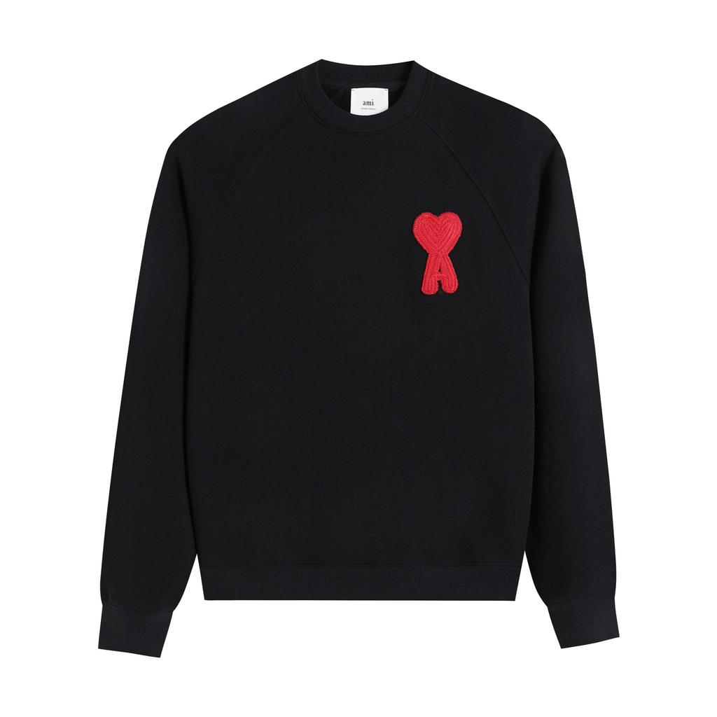 216 AMI 2025 Осень и Зима Новое Худи с Большим Логотипом Сердца из Высококачественного Хлопка с Круглым Вырезом Мужской Пуловер