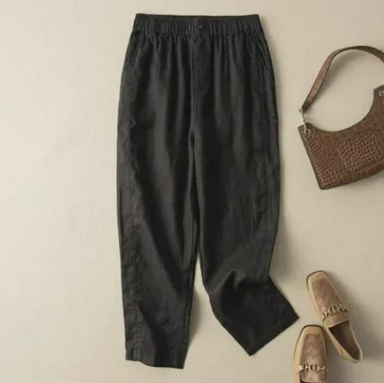 2024 Летние женские ретро-брюки-шаровары из хлопка и льна с эластичной резинкой на талии 