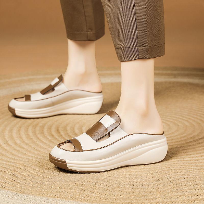 Сандалии женские Lazy Roman Baotou 2024 года, лето, новый тип, женская обувь Matsuda с толстой подошвой и отверстиями, универсальные повседневные маленькие белые туфли
