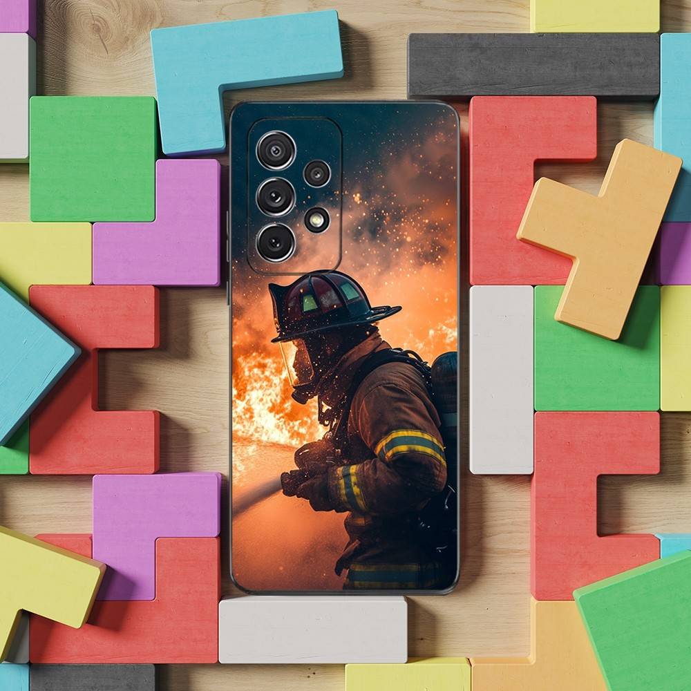Fire Disaster Firefighter Case For Samsung S23,S25,S20,S10,S9,S21,S24,S22,Ultra,FE,Plus,Lite,Soft Silicone Black