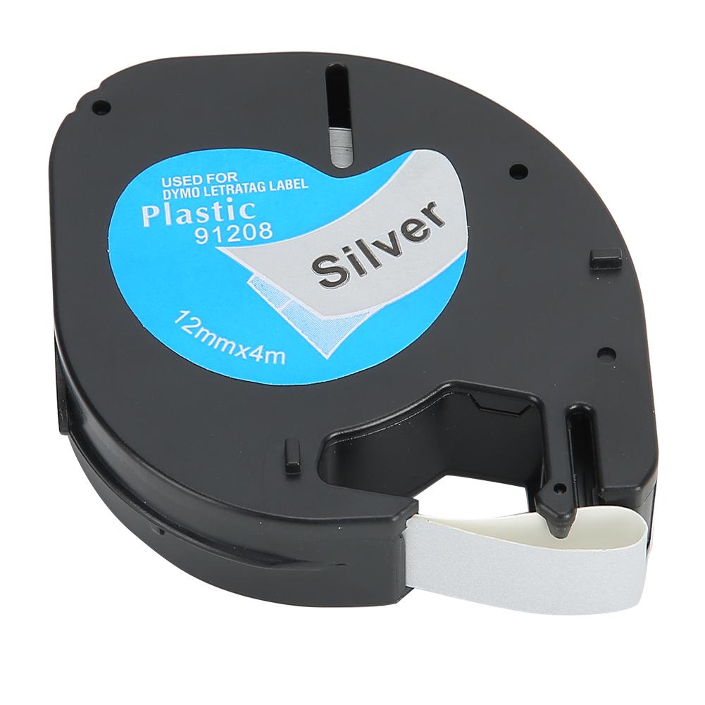 Лента для этикеток 12 мм с серебряным фоном и черными буквами, аксессуары для этикетировочной машины 91208