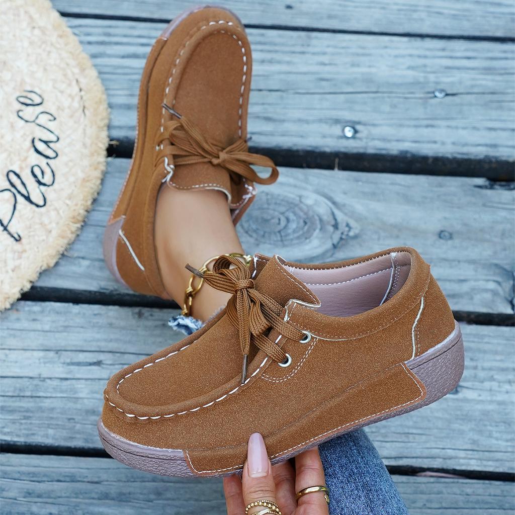 Fashion New Arrival Women Casual Shoes 2025 Suede Leather Flats Sneakers Lace Up Moccasins Ladies Shoes Fashion Loafers Plus Size 36-43
