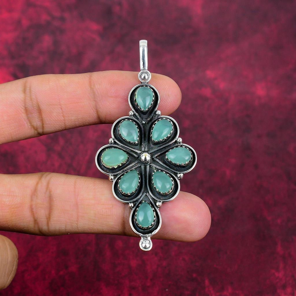 Аква Халцедон, Танзанит 925 цельный стерлинговый серебряный драгоценный камень ювелирные изделия, подвеска ручной работы, на День памяти