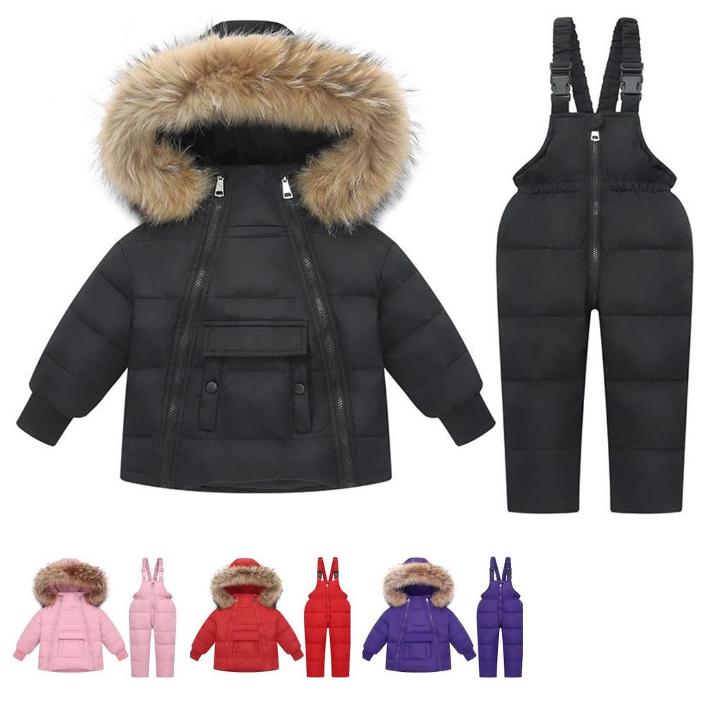 Winter Down Jacket Pants Set for Kids Toddler Boys and Girls – 90% White Duck Down, Waterproof, Windproof, Removable Hood, 1–6Y