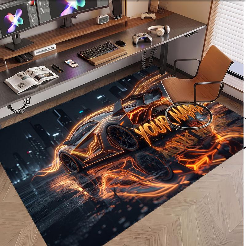 Neon Abstract Theme Soft Crystal Velvet Rug Custom Name & Text Print Non Slip Floor Rug for Bedroom Living Room