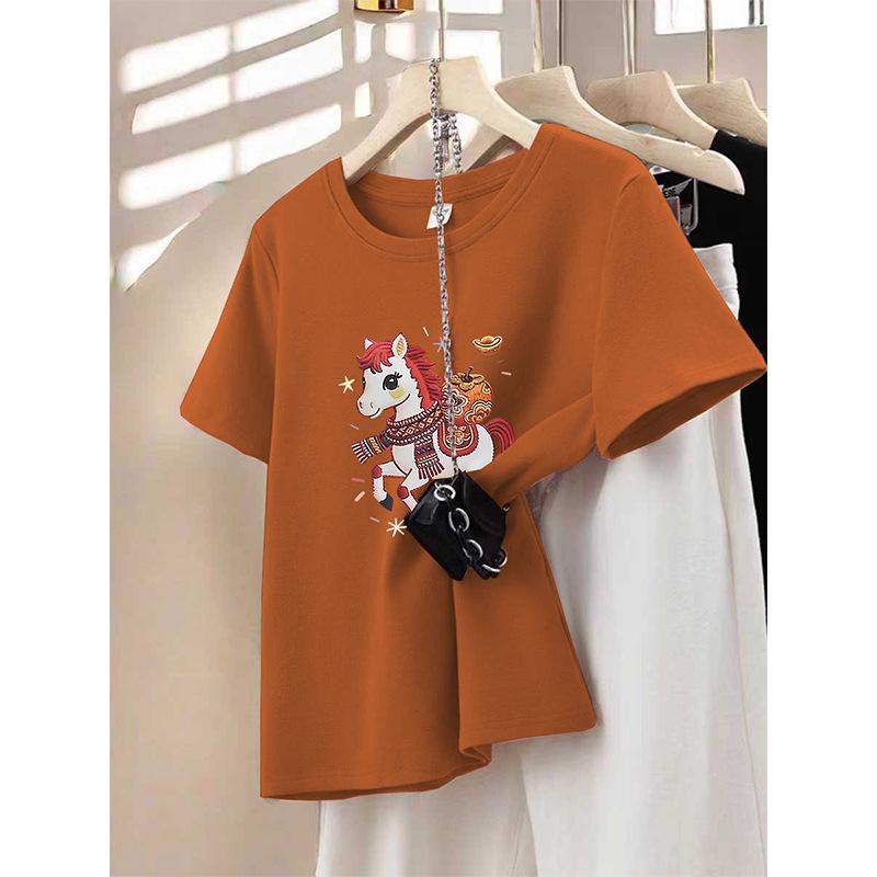 Бордовая футболка с круглым вырезом и коротким рукавом, утолщенная, lucky color года Крысы, женская, для весны и осени