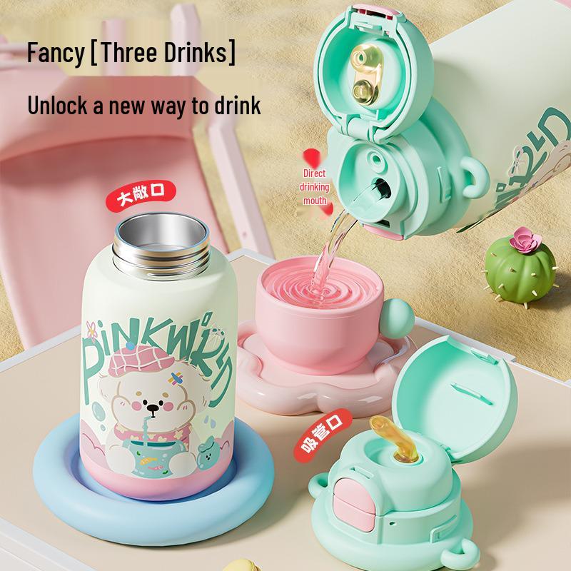 316 Stainless Steel Cartoon Flip-Top Children's Thermos - Portable Double Drink Water Bottle for Students