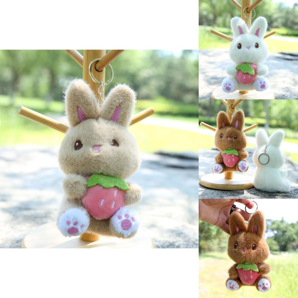 Plush Bunny Keychain With Strawberry Design For Girls Gift And Bag Decoration