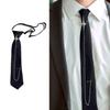 Punk Crosses Pin Chain Black Tie for School Campus Uniform Adjustable Pre Tied Necktie for Students and Teens Adults