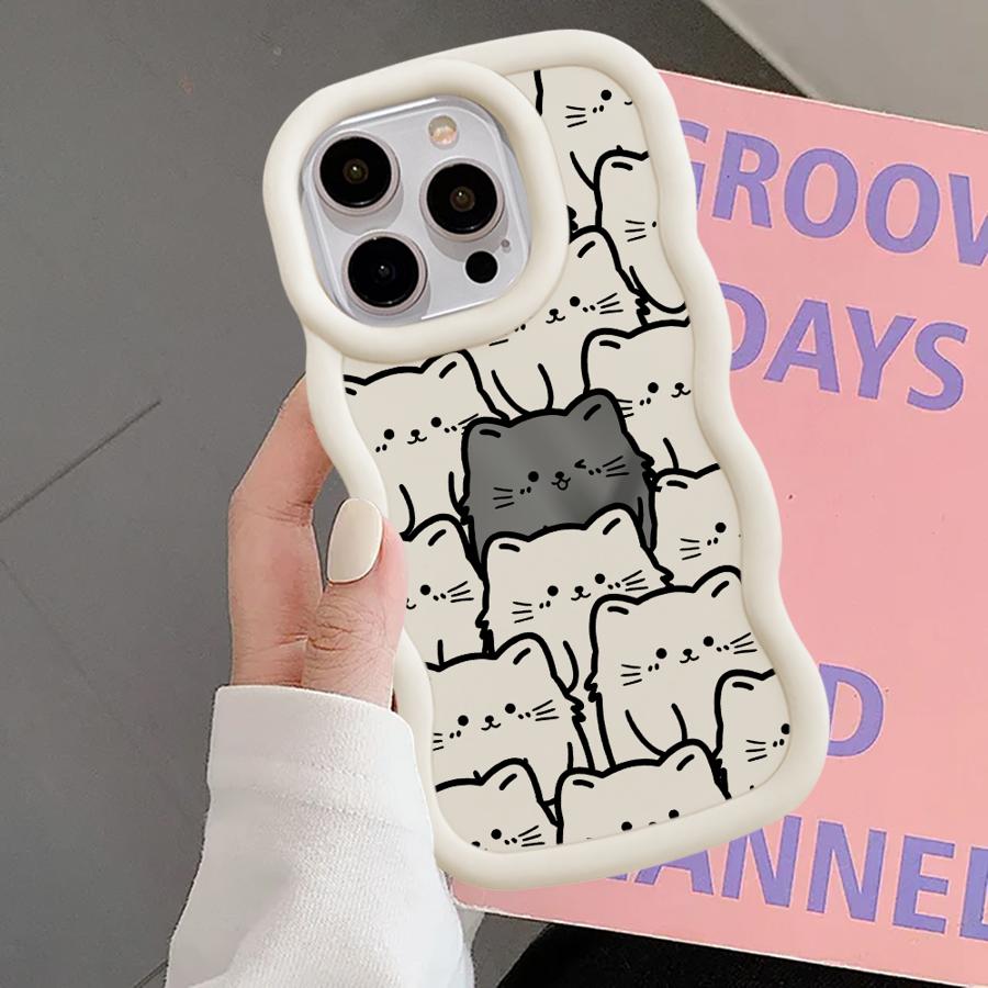 Чехол для iPhone 11 15 Plus 13 14 8 XR 16 Pro Max 17 Air 12 Мягкая накладка на телефон Мультяшный милый кот