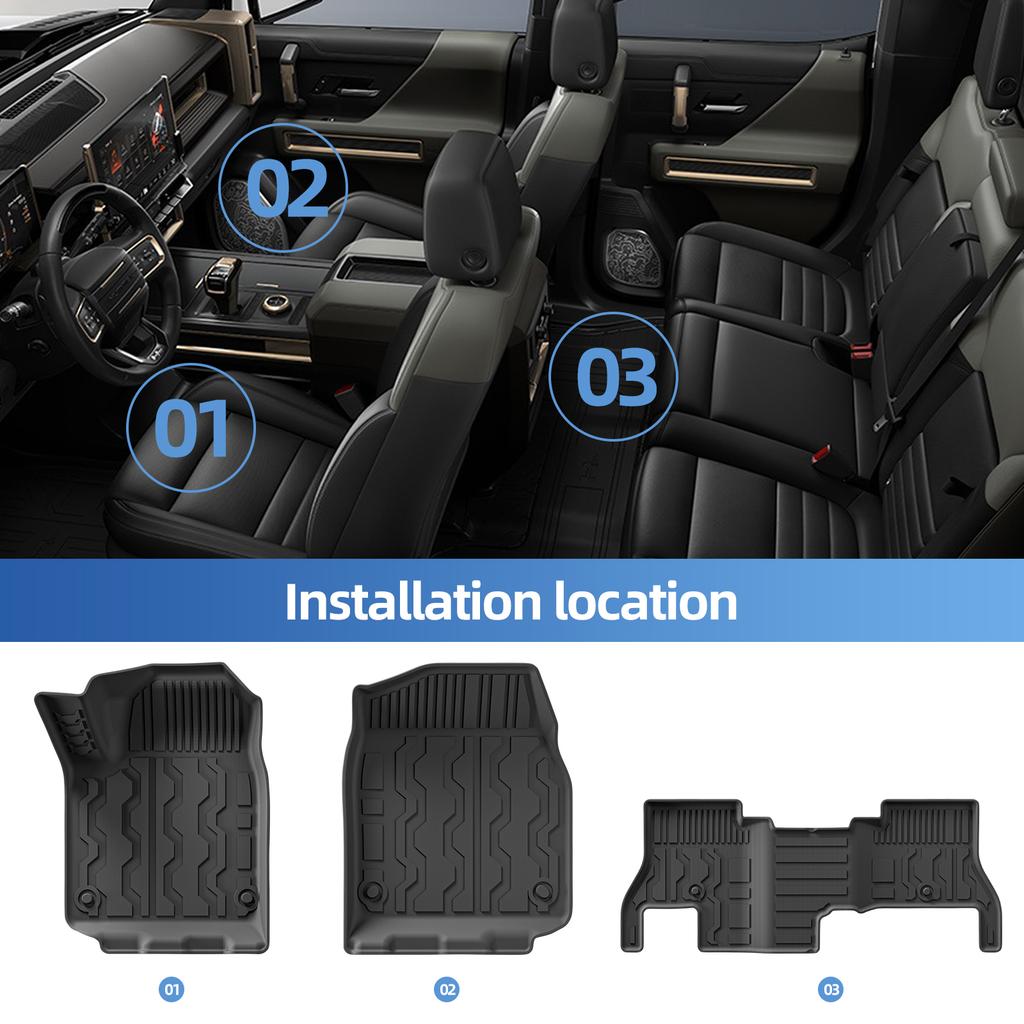 For GMC Hummer EV SUV 2022- 2024 2025 Car Floor Mats Trunk Backrest Pad All Weather Floor Liner TPE 3D Foot Mat Black
