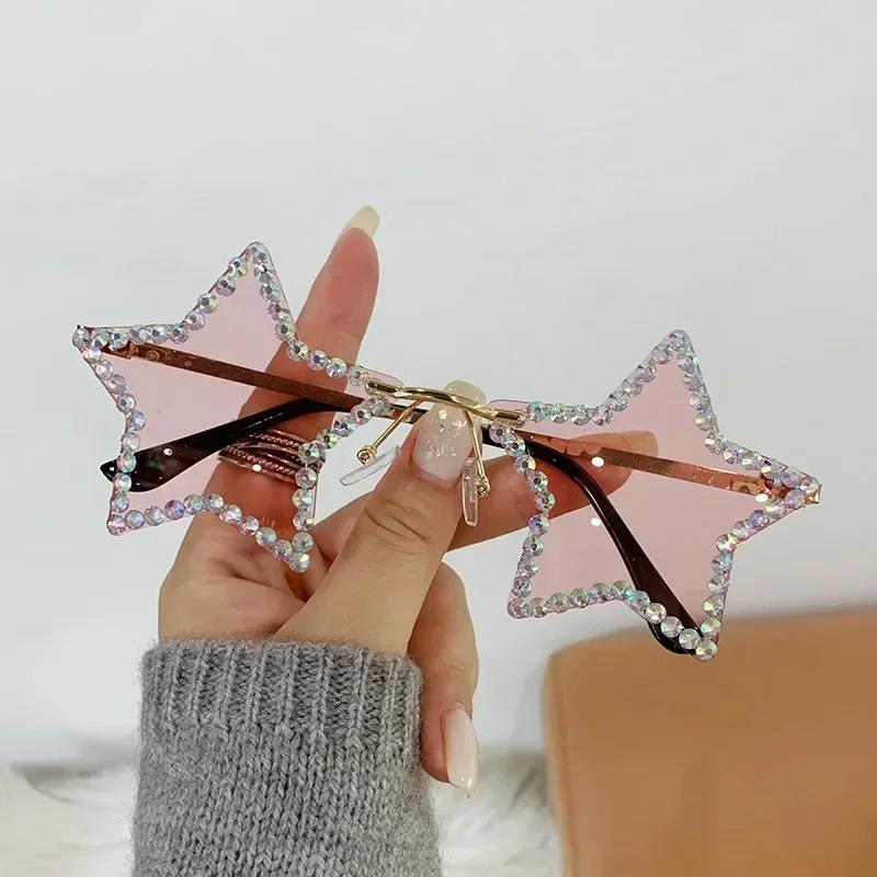 Модные ретро-солнцезащитные очки Y2K с пентаграммой для женщин, блестящие солнцезащитные очки в форме звезды со стразами, очки для танцев/вечеринок/хэллоуина