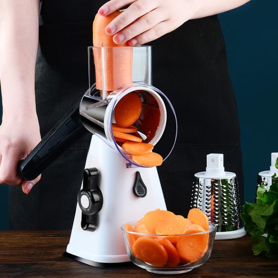 Kitchen Vegetable Slicer with 3 Replaceable Stainless Steel Blades Manual Rotary Cheese Grater with Handle Multifunctional Vegetable Chopper