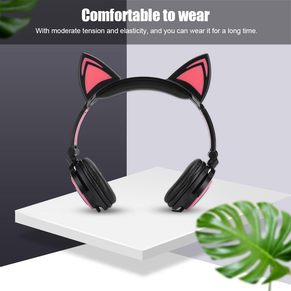 CL107 Cat Ear Foldable Music   USB Headphone Earphone with LED Light for PC Mobile Phone