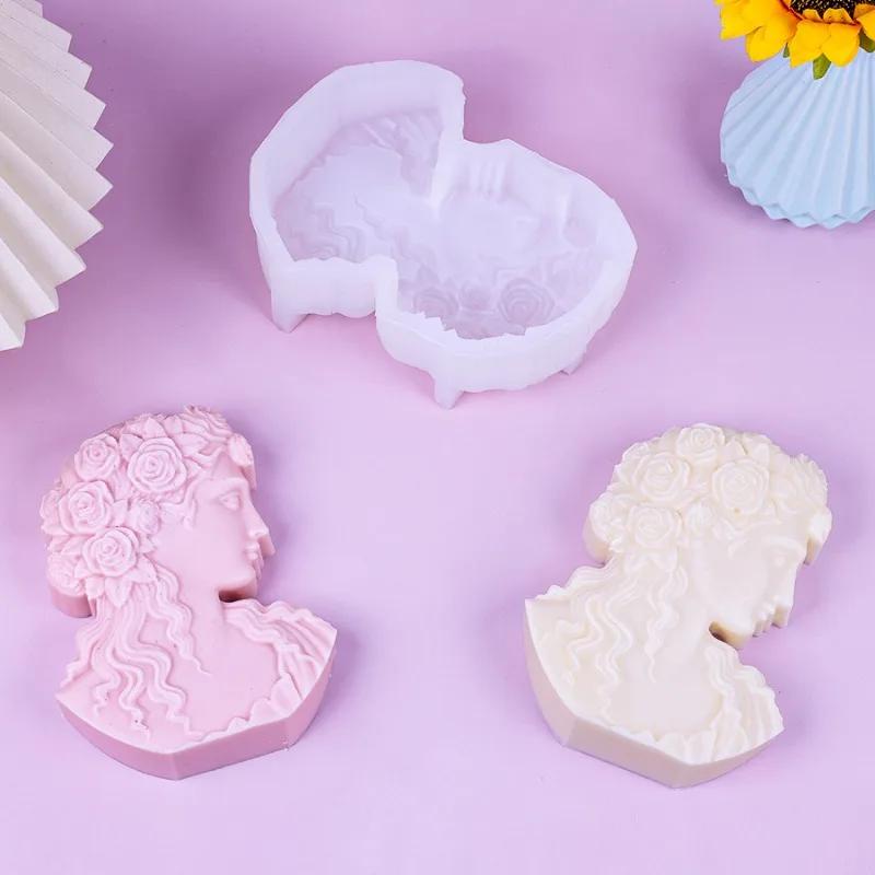 3D Портрет Богини Свеча Силиконовая Форма DIY Европейская Фигура Статуя Гипс Декор Форма для Литья из Смолы Домашнее Украшение Поделки