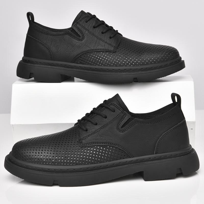 Breathable Male Sneakers Genuine Leather Men Casual Shoes Business Lace-up Mens Dress Shoes Elegantes Wedding Dress Shoes Hollow