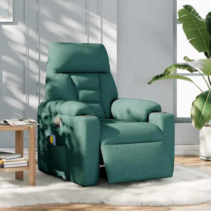VidaXL Electric Reclining Massage Armchair Dark Green Fabric 3303028