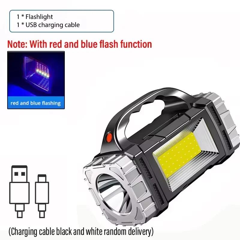 High Power Rechargeable LED Flashlight Multifunctional Portable Light with Side Light Waterproof Multiple Lighting Modes
