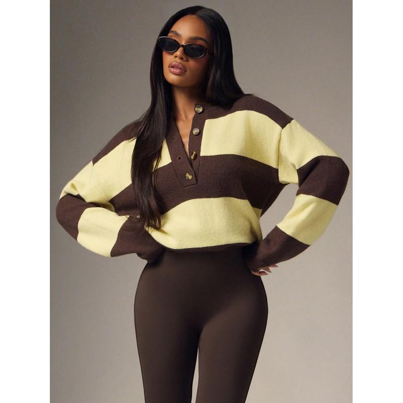 Womens Striped Pullover Sweater Casual Long Sleeve Knit Top Work