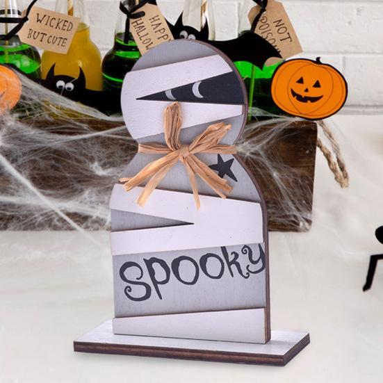 Хэллоуин Деревянная табличка Привидение Милое привидение Ведьма Тыква Многоярусное украшение для подноса для дома Полка Каминная полка Столешница Декор подоконника