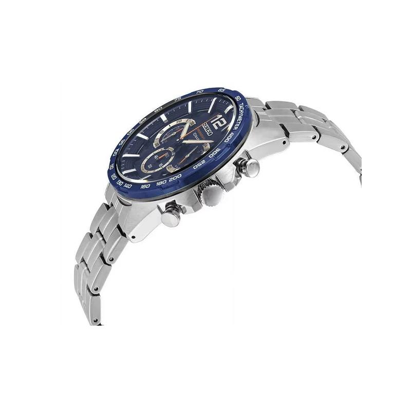 Seiko Мужские часы с кварцевым механизмом и стальным ремешком, синий циферблат SSB345