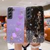 Luxury Fashion Glitter Love Heart Bracelet Case For Samsung Galaxy S23 S22 S21 S20FE S10 S9 Plus Note 20 10 9 8 Ultra Soft Cover
