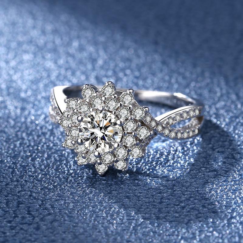 Серебряное кольцо S925, стерлинговое серебро S925, муассанит, подсолнечник, 8-символьное кольцо с микро-оправой, бриллиантовое кольцо, импортное, цвет D, чрезвычайно белый