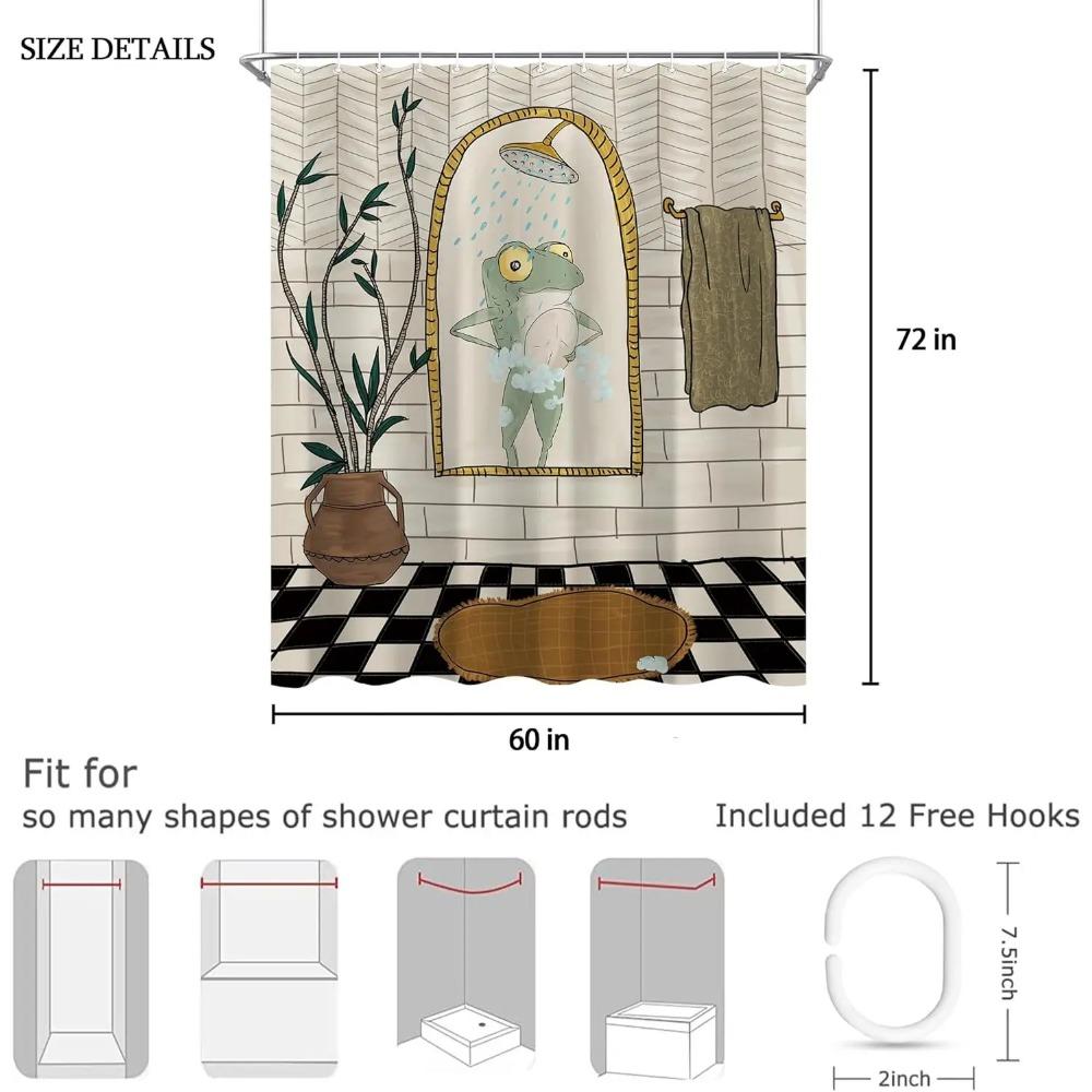 Funny Retro Frog Printed Shower Curtain Cute Vintage Animal Plant For Bathroom Decor