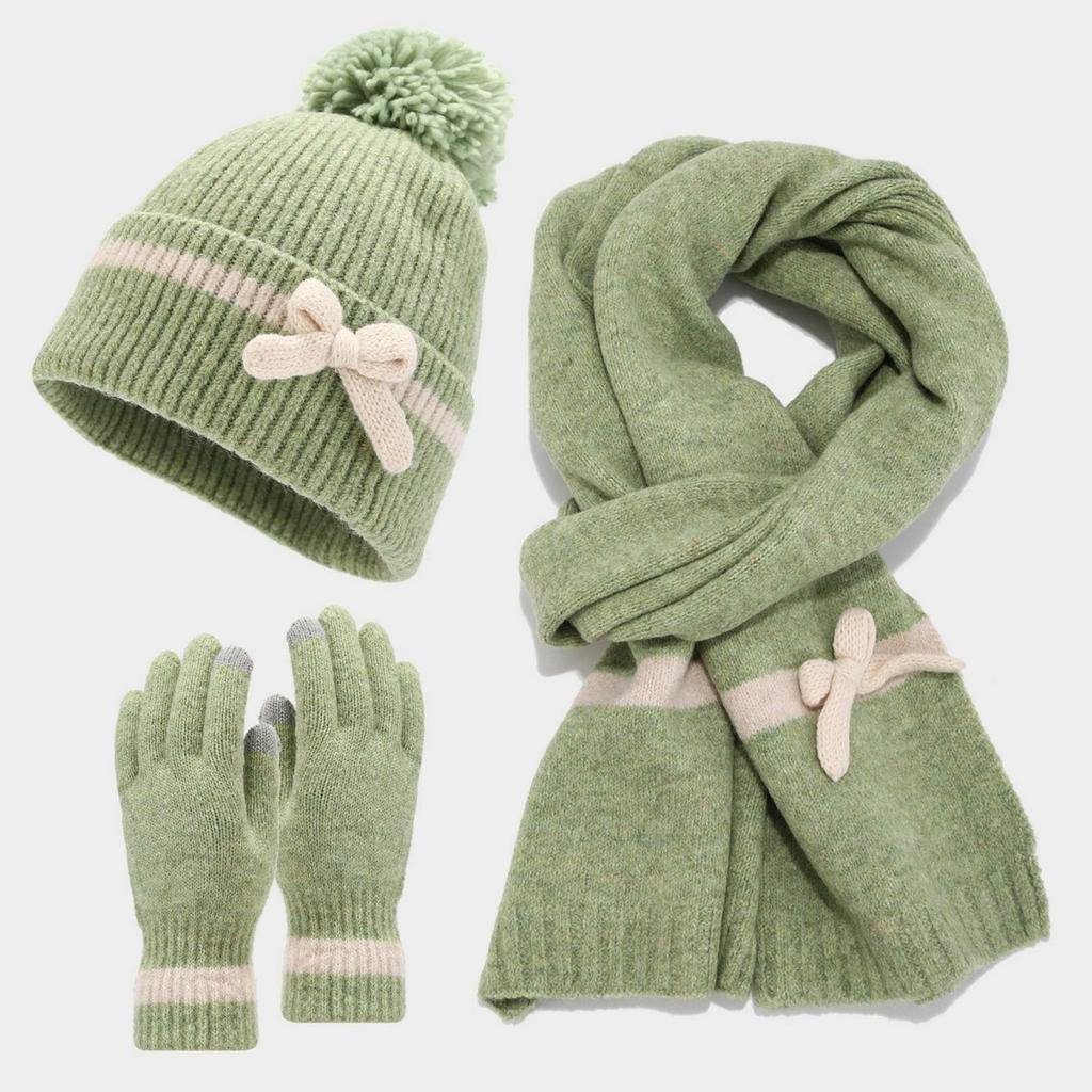 Women's Winter Fashion Cold-proof Hat Set Hat Scarf Gloves Three-piece Set