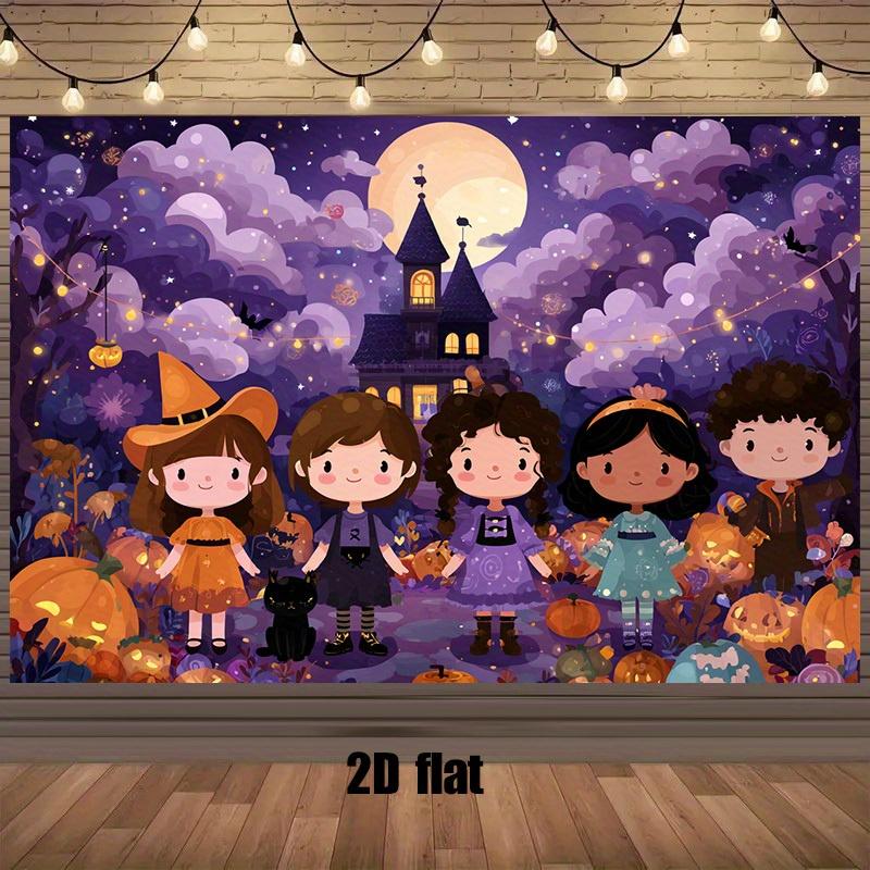 1Pcs 2D flat banner Halloween fantasy fairy tale theme background cloth party banner, no electricity required