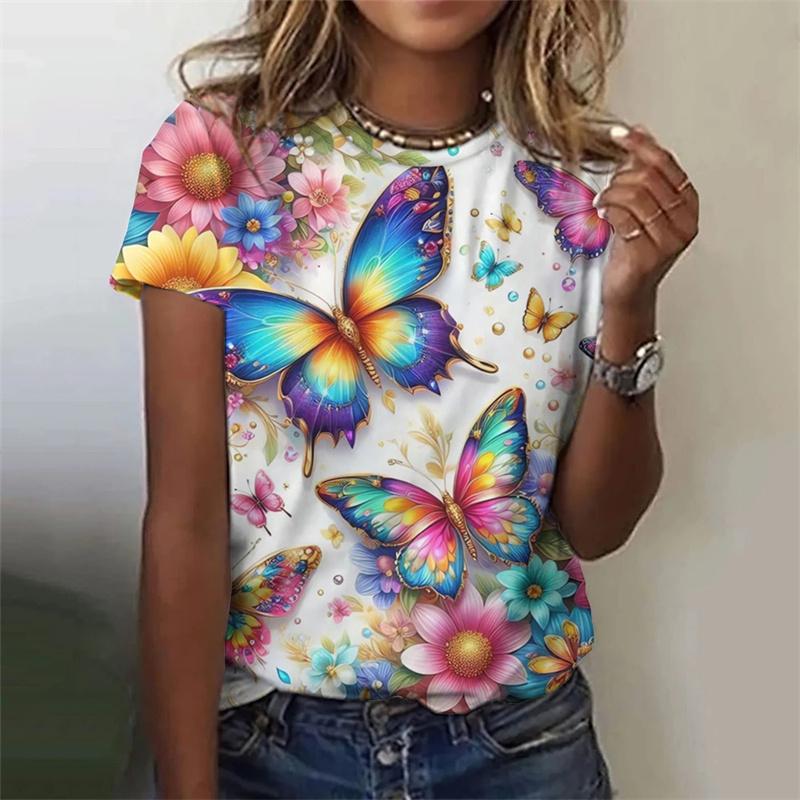 Butterfly Pattern T-Shirt For Women Insect 3D Printed T Shirts Summer Fashion Casual Oversized Tees Short Sleeves Round Neck Top