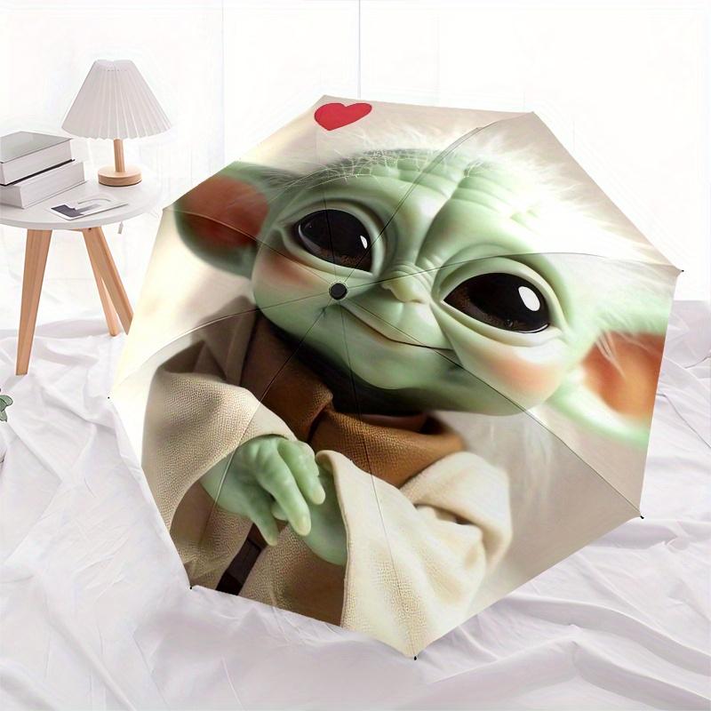 Yoda,Heart Emojis Fully automatic themed umbrella 8 ribs durable iron frame, tri fold compact design, perfect as a gift, travel umbrella,