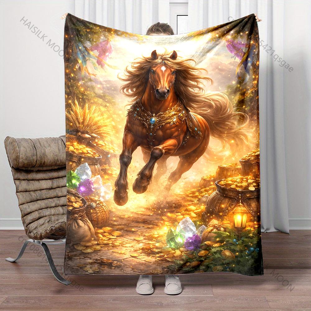 Multiple sizes Horse running in golden forest Blanket Suitable for Home Bedroom Sofa Travel Camping Blanket Various Sizes Gifts