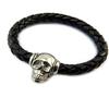 [P2573] - Black Silver 'Skull' Steel Leather Bracelet