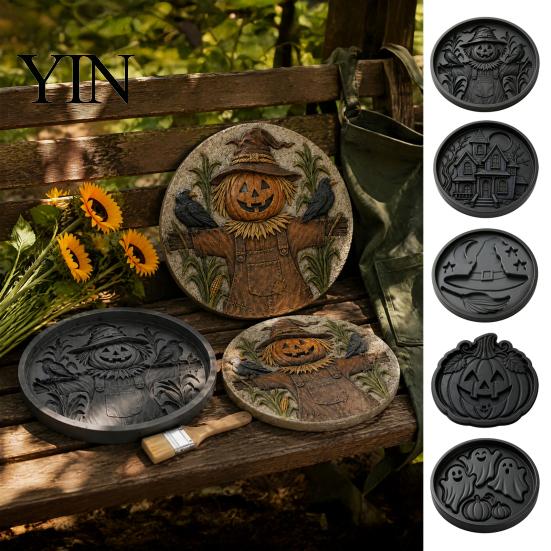 Concrete Stepping Stone Mold Halloween Mold, Reusable Plastic Molds, DIY Cement Decorative Yard Stones Path Maker for Garden Patio Lawn & Backyard