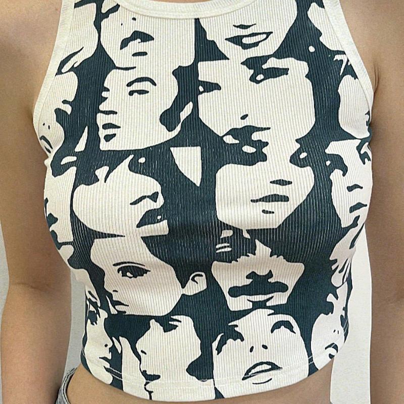 Европейская и американская готика Харадзюку Y2K ретро безрукавка майка летняя персонализированная утягивающая уличная одежда