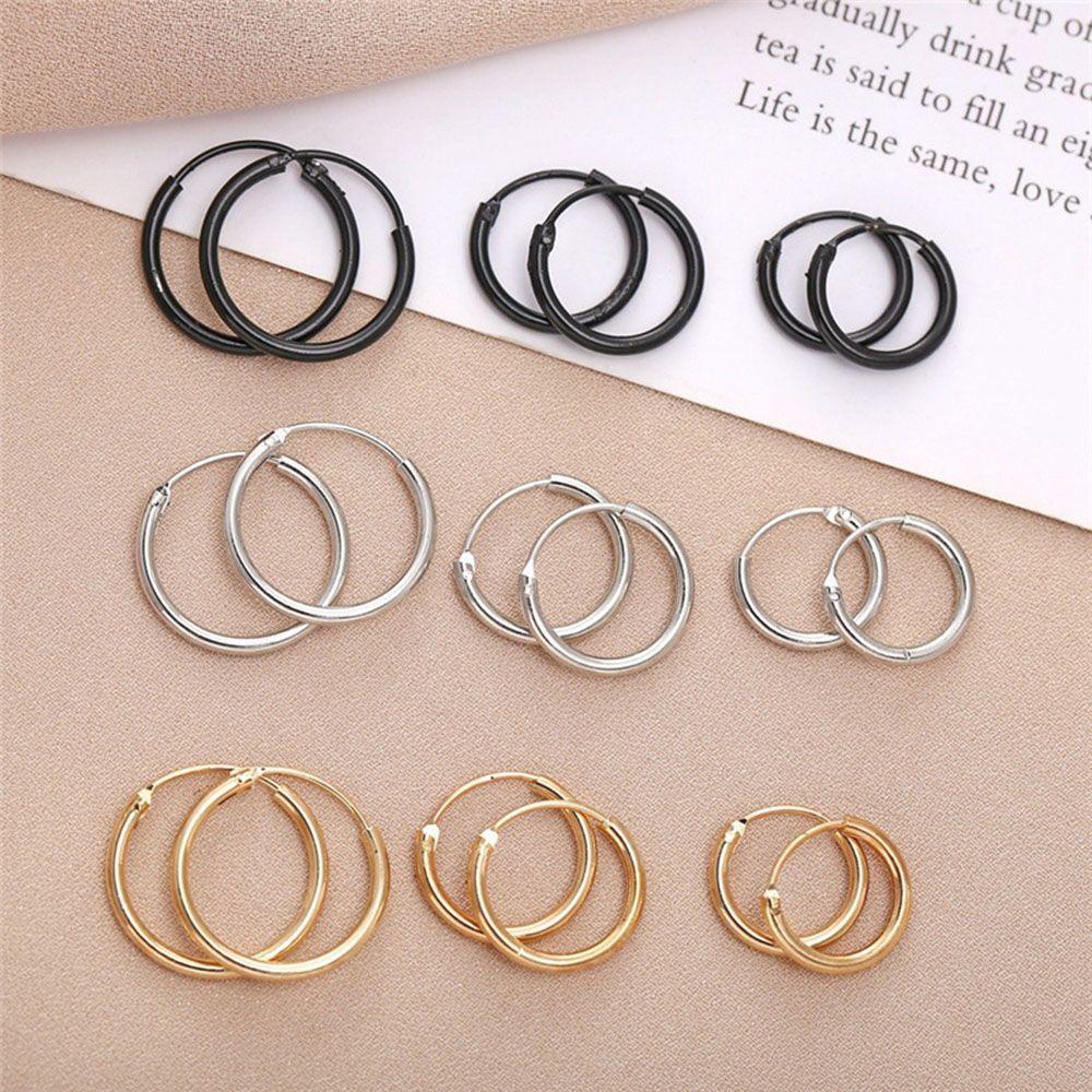 Men Ears Rings Silver Color Hoop Earrings Small Circle Cartilage Piercing Loop Goth Stud Earrings