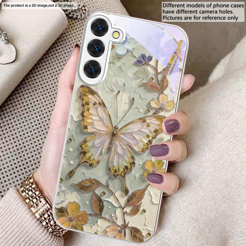 Элегантная розовая бабочка Для Samsung S26 S22 S8 S9 S10 S20 Ultra S21 Pro S22 Plus S23 FE S24Ultra S25 Edge S24+ Стеклянный чехол для телефона