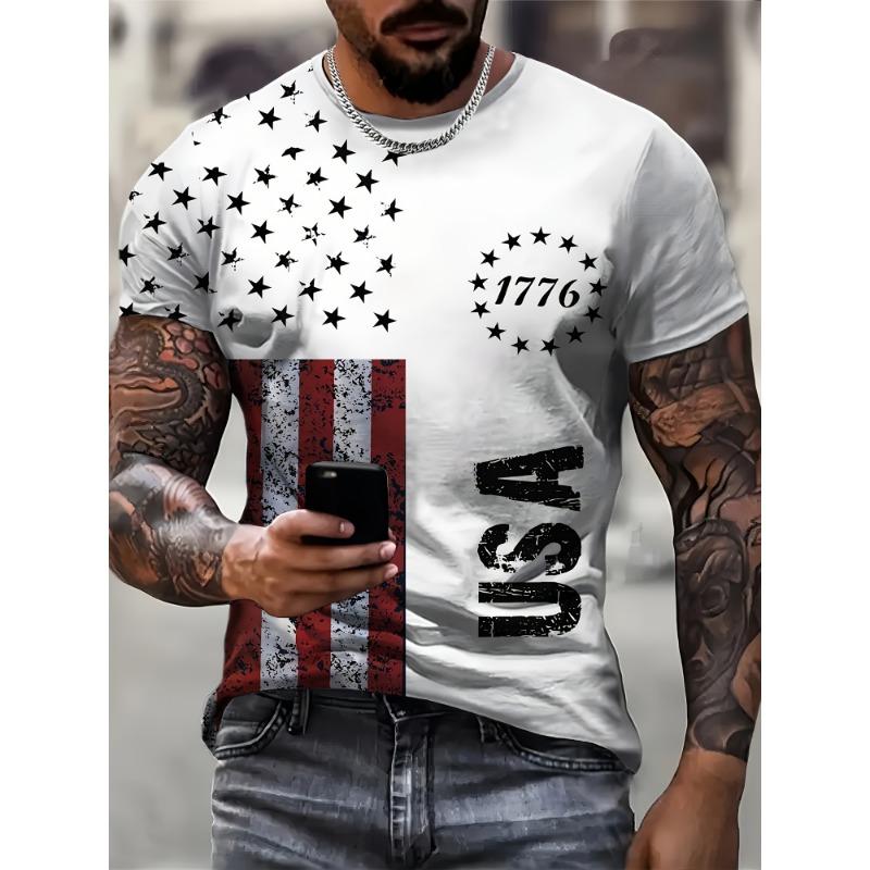 Винтажная футболка для мужчин с американским флагом, графические футболки 1776, футболки с принтом, футболки с коротким рукавом, мужская одежда больших размеров для активного отдыха, верхняя часть
