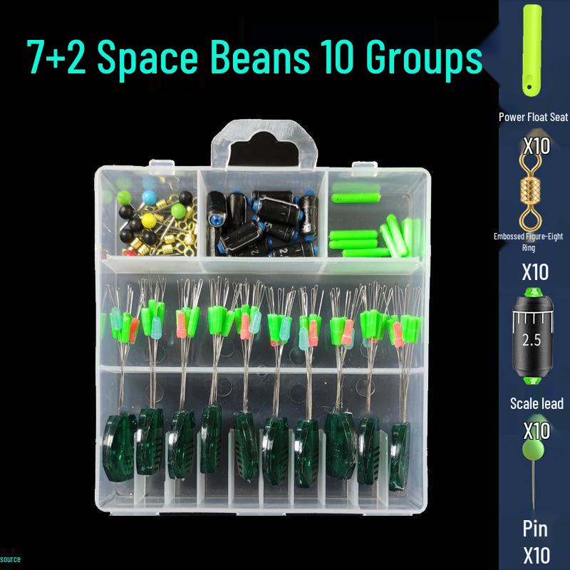 Набор рыболовных снастей из 50 предметов: Силиконовые шарики-поплавки, вертлюги, поплавки, основная леска
