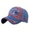 1pc, Vintage Baseball Cap, Denim Embroidered Shark 100% Cotton Trucker Hat, Retro Frayed Edge Sunhat Outdoor Cap