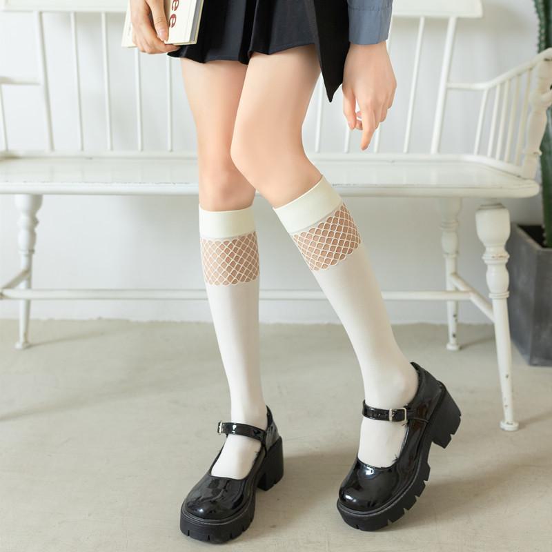 Модные черные сетчатые бархатные носки средней длины - серия Dark JK