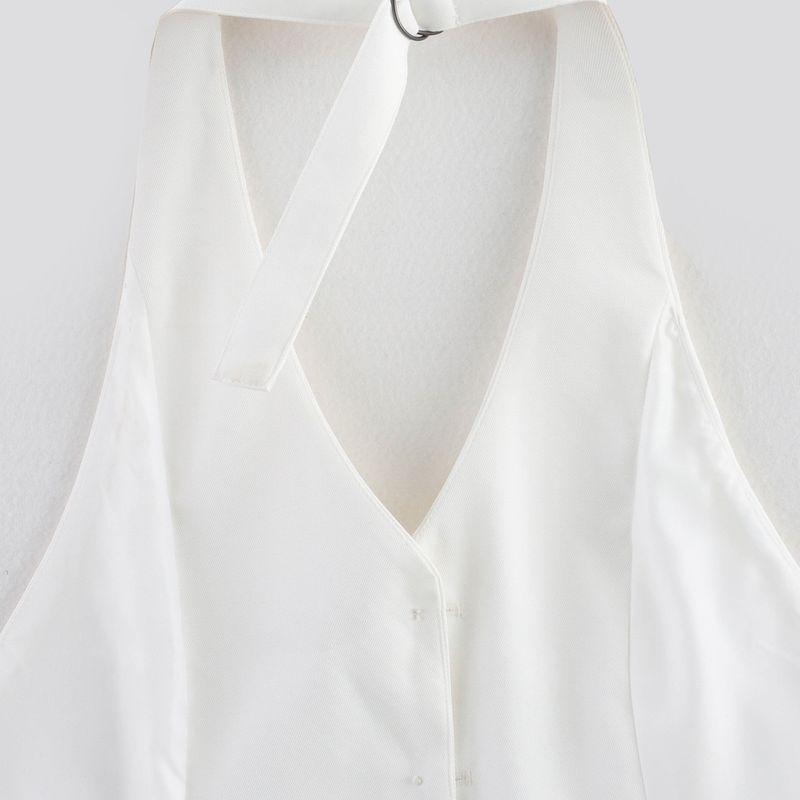 Kaslead New Women Clothes Western Style Fashion Simple and Versatile White Backless Hanging Neck Top