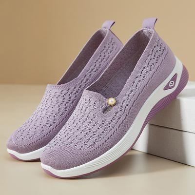 Туфли женские летние с мелким вырезом, туфли для мамы, летящий тканый дышащий одинарный, мягкая подошва, не устают ноги, балетки, для среднего и пожилого возраста, кас