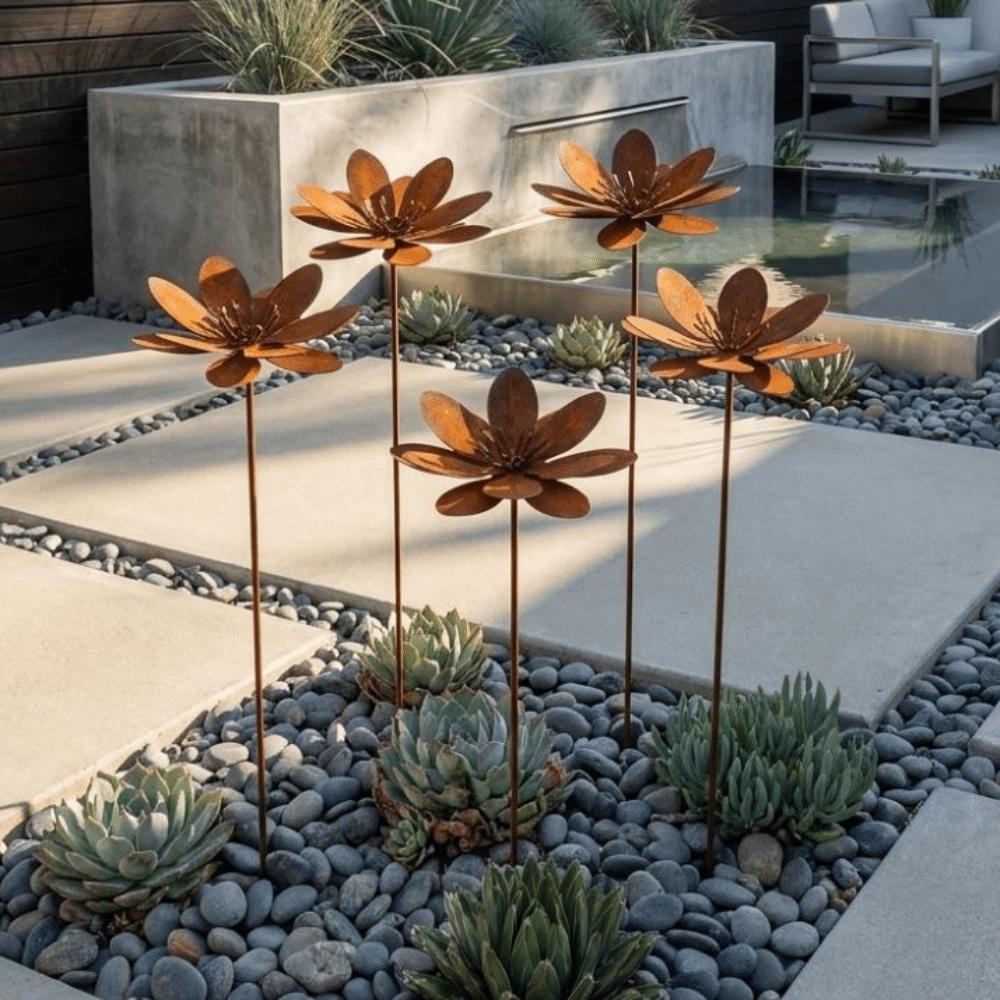 Vintage Metal Floral Stake Cast Iron Flower Yard Art Decor Rustic Plant Stakes Outdoor Use