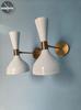 Mid Century Brass Diabolo Wall Sconce Pair: Stilnovo Style Vanity Lights