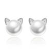 Позолоченные серебряные серьги-гвоздики с жемчугом и иглой в виде кошки, женские новые модные корейские версии, простые оригинальные темпераментные