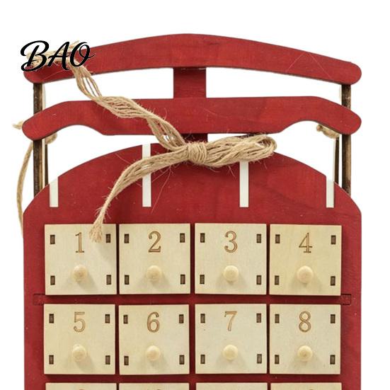 Christmas Decoration for Home Wooden Sleigh Advent Calendar, 24-Day Countdown Box with Drawers, Tabletop Display Tree Hanging Decor, Holiday Surprise